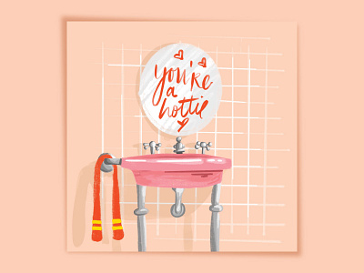 Happy Galentine's Day bathroom digital drawing editorial editorial illustration illustration love mirror pink print ui valentines vector art
