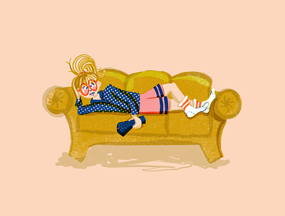 Couch art couch covid covid19 female femenist girl glasses gold illustration living livingroom pandemic print screen print sketch watching watching tv women yellow
