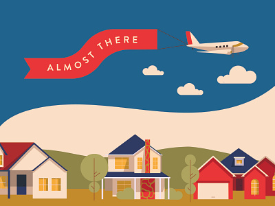 Almost There Neighborhood Illustration airplane branding graphic homes illustration infographic elements midcentury minimalist modern neighborhood plane poster simple typography vector yellow