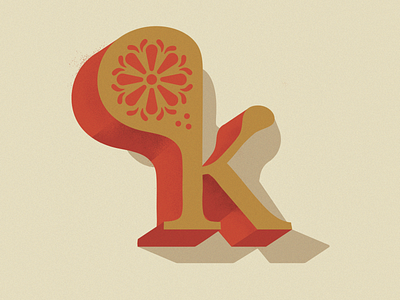 K Typography branding flower gold illustration k minimalist print red shading shadow simple texture type typography