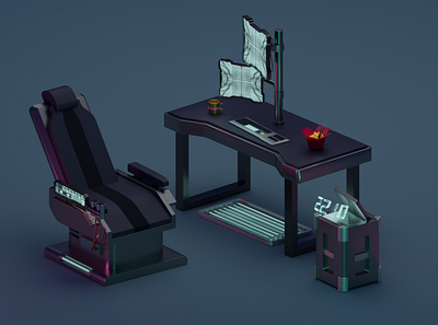 Cyber workspace 3d cyberpunk illustration sci fi