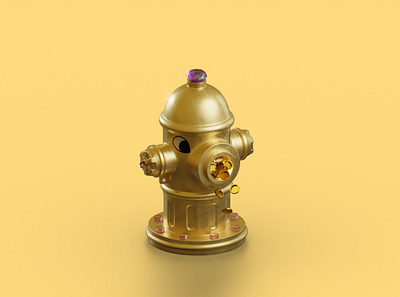 Golden hydrant 3d blender design gold illustration