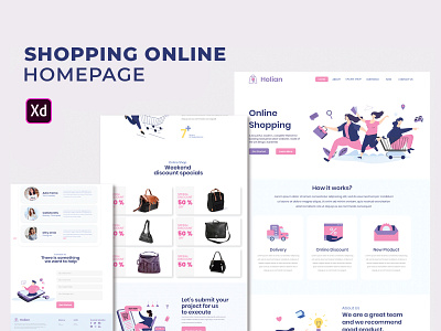 Shopping online homepage branding design graphic design homepage illustration typography website xd
