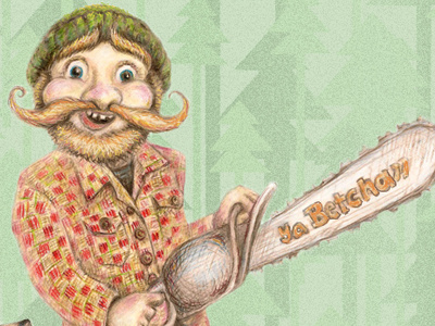 Larry the Logger character colored pencil design illustration