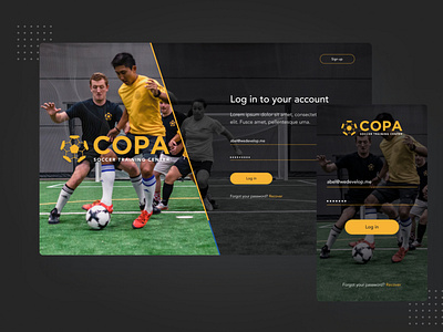 Login - Copa STC app branding design soccer training ui ux