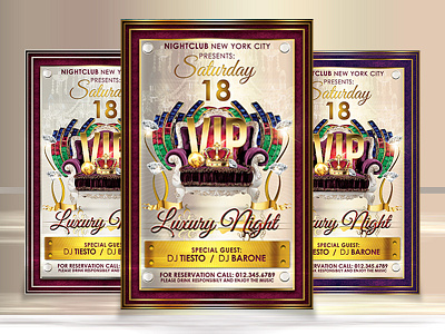 Luxury Night ad advertising blue clean club design dj flyer gold invitation king modern music new night party print professional red sensations template