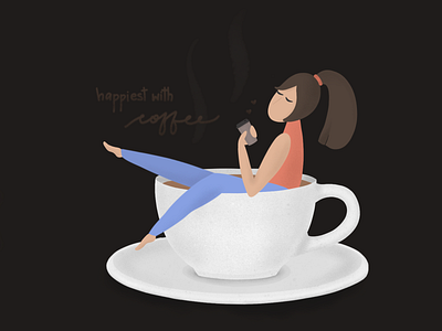 Happiest with Coffee cafe coffee design drawing drinking happy illustration procreate procreate app vector