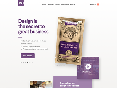 99designs Home Page Tweaks carousel chocolate home page landing page off canvas packaging purple sans serif