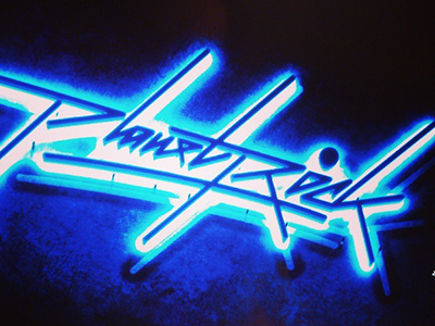 PlanetRock logo handwritten logo neon typography