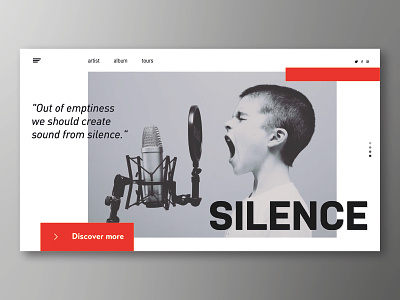 Silence black black white black and red design grey music page red silence ui ux webdesign webpage