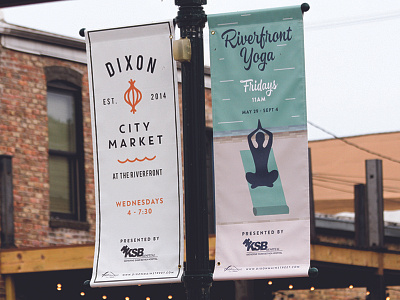 Lightpost Banners city market dixon events lightpost banners riverfront yoga