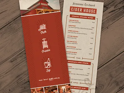 Cider House Menu apple cider drink menu flyer handout hard cider illustrations jonamac orchard menu orchard rustic wine menu