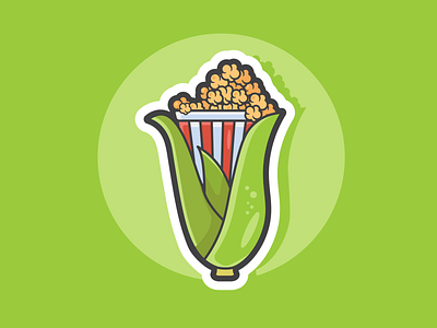 Popcorn conception corn design flat design graphic design illustration logo pop corn popcorn sticker sticker design vector vegetable