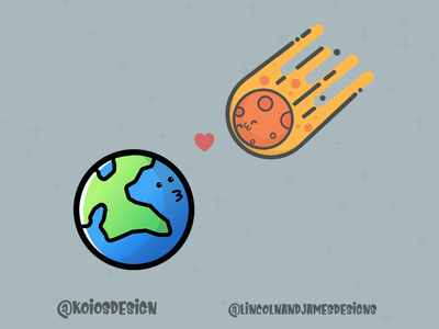Love beyond Space - Earth and Meteor character collaborate collaboration conception cute design earth flat design icon illustration illustrator kiss logo planet rocket smile smiley face space sticker vector