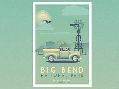 Chevy 3100 in Road trip 3100 big bend car chevrolet chevy conception design flat design graphic design icon illustration logo national park pick up poster retro texas usa vector vintage