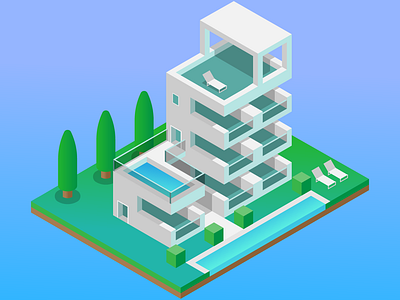 Isometric building pool building character conception design flat design graphic design green holiday hotel icon illustration isometric isometric design isometric illustration logo pool tree ui vector water