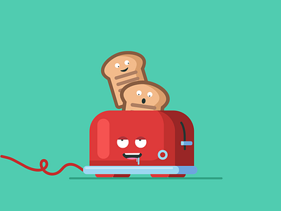 toaster & friends baking bread breakfast character conception design electronic flat design food fun graphic design home humour icon illustration kitchen logo toast toaster vector