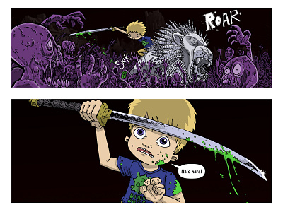 One boy and his mechanical Lion comic art graphic novel illustration