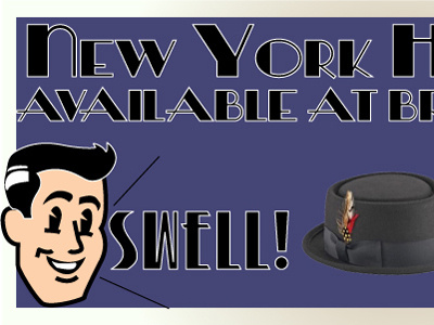 New York Hat & Cap banner for Broken Cherry banner illustrator promotional retro type vintage
