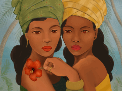 Retro Island Girls brown digital faces illustration procreate retro women