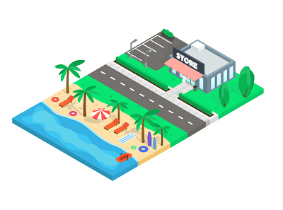 isobeach 3d architecture beach bulding design geometic illustration isometric isometric art isometric design