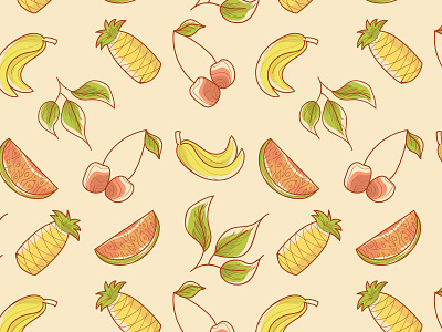 VINTAGE FRUIT PATTERN banana cherry fruit illustration pattern portfolio vector vintage