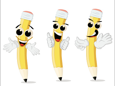 Pencil Cartoon Caracter back background cartoon character colorful cute education face fun funny happy illustration mascot pencil pencils school smile student vector white