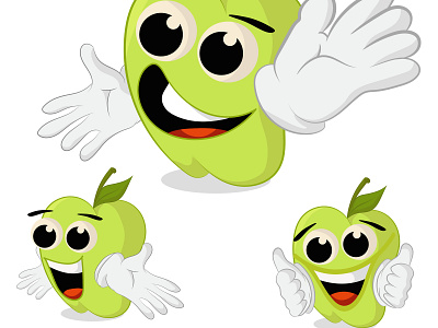 APPLE CARTOON CHARACTER EXPRESSION apple cartoon cool cute design food fresh fruit funny green healthy icon illustration isolated leaf nature red smile symbol vector