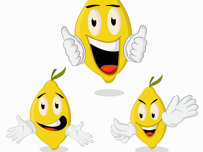 LEMON CARTOON CHARACTER EXPRESSION cartoon character cute design face food fresh fruit funny happy health healthy illustration isolated juice lemon nature smile summer vector