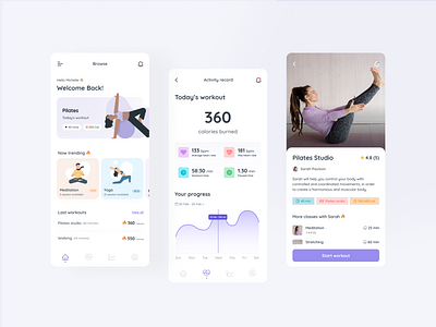 Fitness app - Workout tracker app app design calories design exercise gym health healthy interface lifestyle mobile muscle pilates sport training ui ux weight workout yoga
