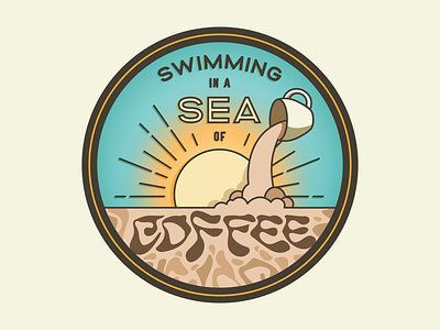 Swimming in a Sea of Coffee adobe illustrator aiga design flex badge badgedesign coffee coffee cup coffee shop funky illustration nebraska ocean omaha retro sea sticker sun type manipulation typography vector