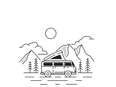 Outdoor Van design flat design illustration ilustration landscape lineart monoline mountain van vector view