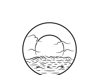 Sunset Vibes beach black and white design flat design illustration ilustration island landscape lineart monoline sea sunset vector