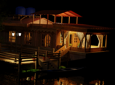 Kashmiri Houseboat 3D Art 3d 3d model autodesk blender design furniture kashmir lake maya rendering