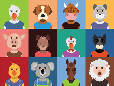 Animal avatars horse icons koala sheep vector