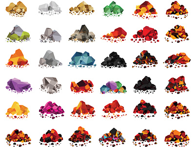 Set of color rocks, salt, gold, gravel, emerald, rubies, cristal abstract background basalt carbon coal collection dark decoration design element energy fuel geology gold graphic heavy icon illustration industrial industry