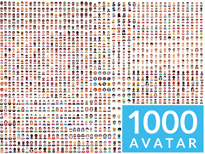 1000 Avatar, people icons avatar black business cartoon character communication design different face flat girl glasses graphic hair haircut hairstyle head hipster human icon