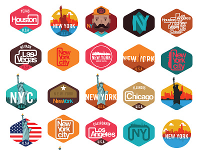 New York,Los angeles,Las vegas,Chicago,Huston sticker emblem