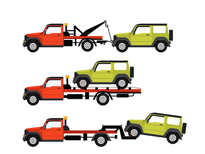 Car Towing Trucks, towing trucks with broken cars accident assistance auto automobile breakdown broken car crash design emergency help icon illustration isolated mechanic repair road service tow traffic