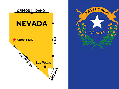 Map, flag of Nevada. State of United States Of America