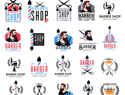 Barber Shop Hair Cut & Shaves logo set barber shop cut shaves hair hair cut logo logo set shop app