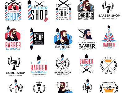 Barber Shop Hair Cut & Shaves logo set