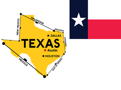 Map, flag of Texas. State of United States Of America