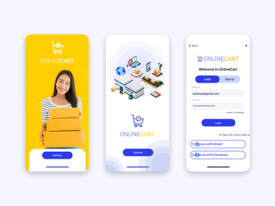 OnlineCart_02 blue and white branding categories clean design clean ui deals login mobile app design shopping app ui