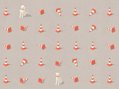 the guard axonometric editorial illustration justineshirin labrador retriever pattern roadcone