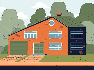 Brick house 2d art cityscape country design home house illustration illustration art vector