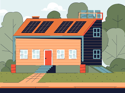 Eco-friendly house 2d art art building country ecology environment home house illustration illustration art solar panel vector