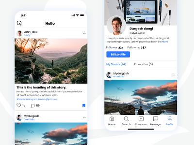 Social media app UI deisgn android app app design design facebook helloapp instagram ios iphone x minimalist mock up ui ui design ux design