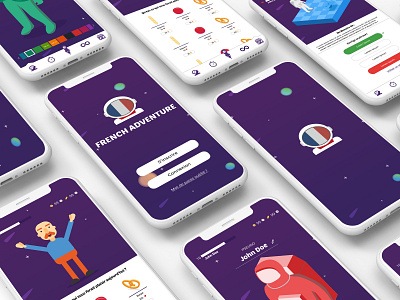 French Adventure app design french illustration language learning app material design ui ux vector