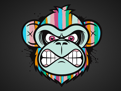 Monkeywrench angry chimp monkey multi color paint splatter stripes tshirt